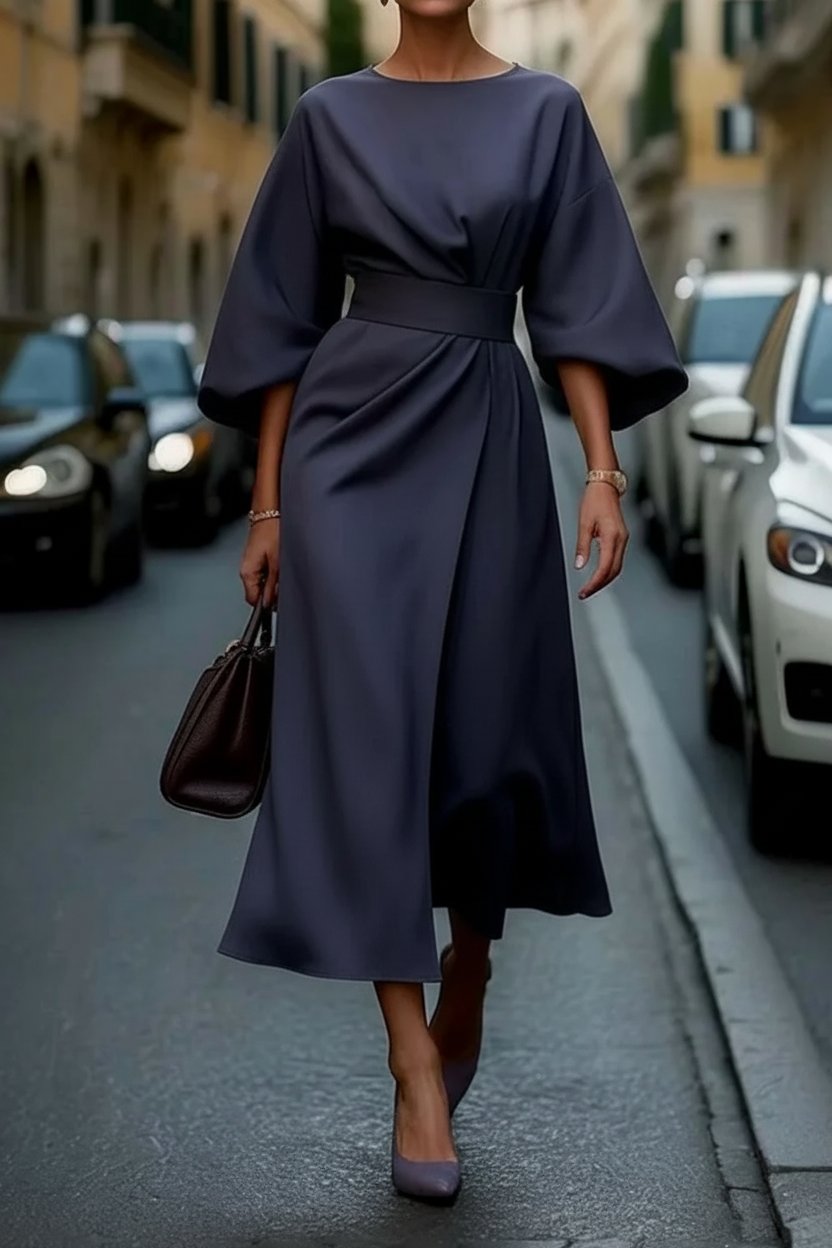 Clara | Elegante abito midi da cocktail con maniche a lanterna e vita stretta 0