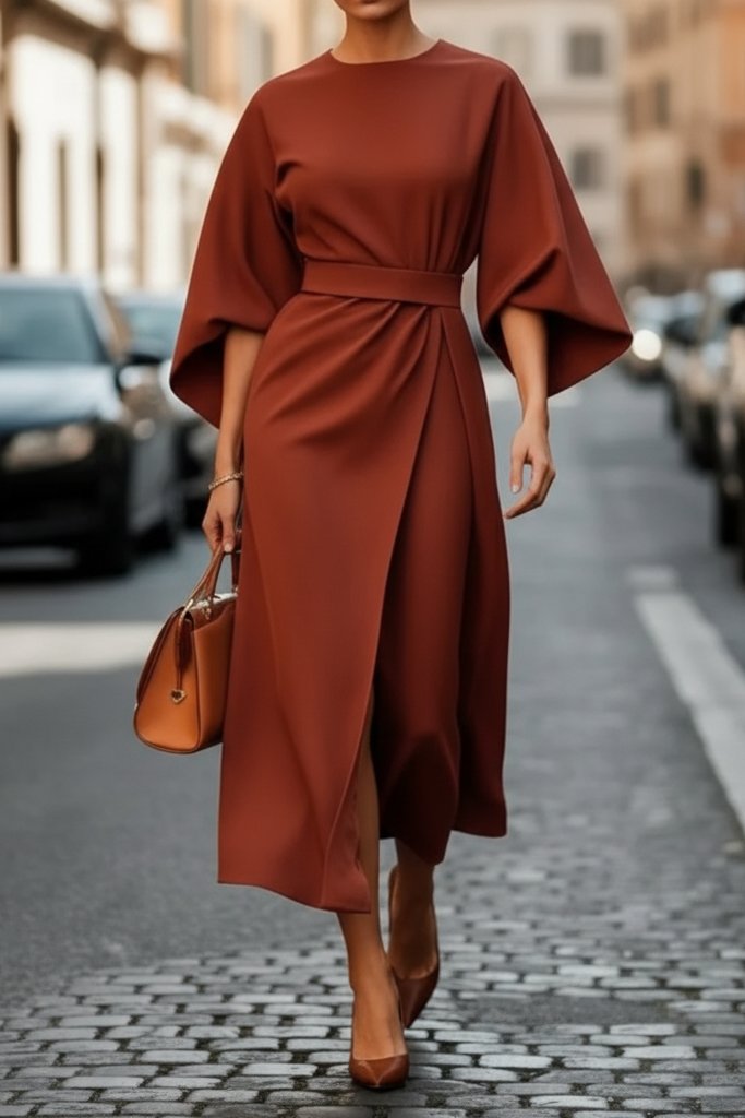 Clara | Elegante abito midi da cocktail con maniche a lanterna e vita stretta 1