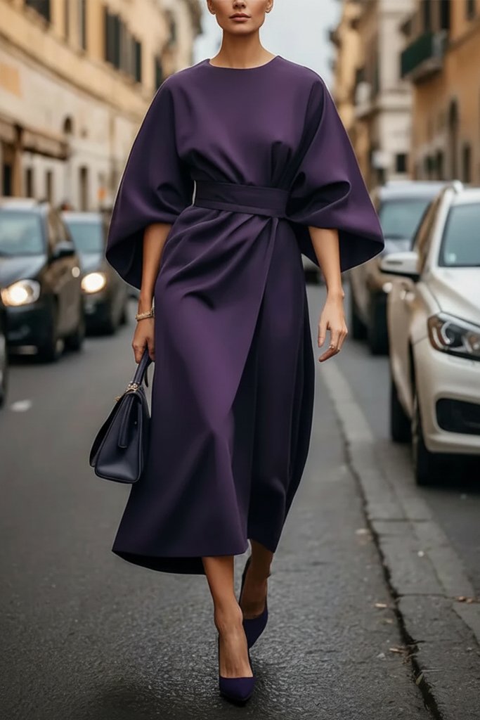 Clara | Elegante abito midi da cocktail con maniche a lanterna e vita stretta 4