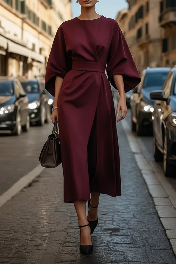 Clara | Elegante abito midi da cocktail con maniche a lanterna e vita stretta 7