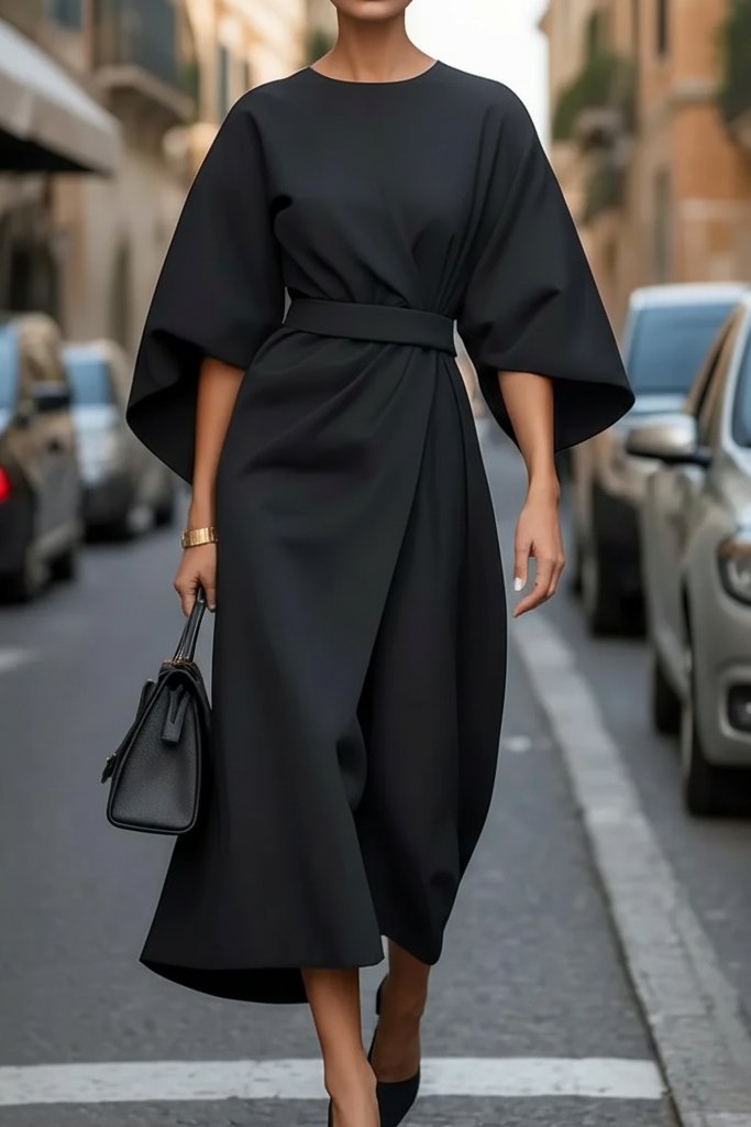 Clara | Elegante abito midi da cocktail con maniche a lanterna e vita stretta 8