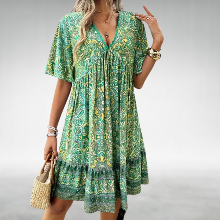 Clara | Elegante e Comodo Miniabito Boho con Stampa Artistica 0