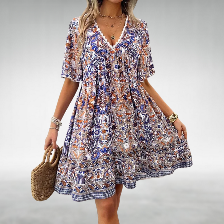 Clara | Elegante e Comodo Miniabito Boho con Stampa Artistica 1