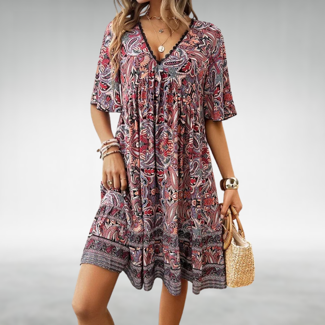 Clara | Elegante e Comodo Miniabito Boho con Stampa Artistica 2