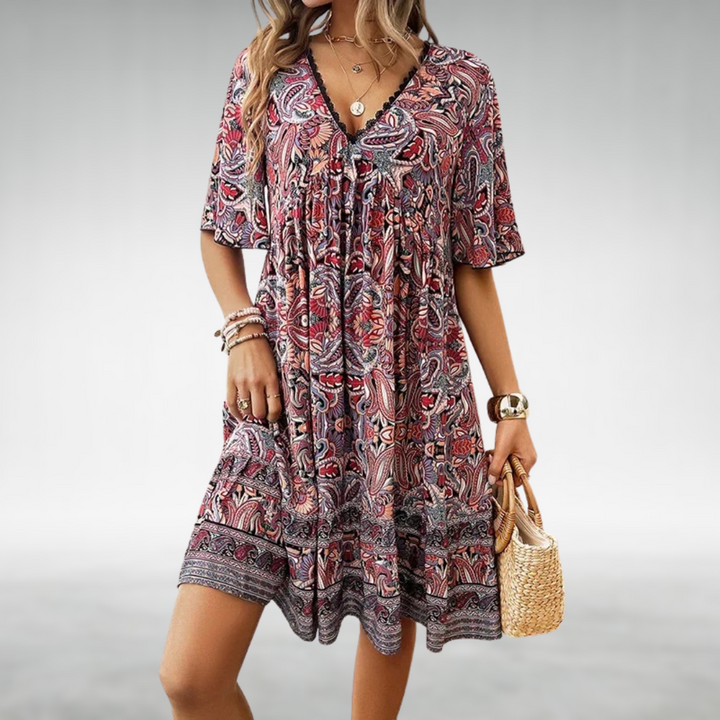 Clara | Elegante e Comodo Miniabito Boho con Stampa Artistica 2