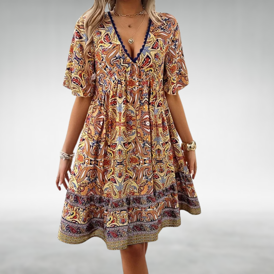 Clara | Elegante e Comodo Miniabito Boho con Stampa Artistica 3