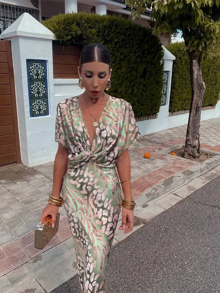Claranda | Abito Midi Elegante con Nodo Attorcigliato per Donna 0