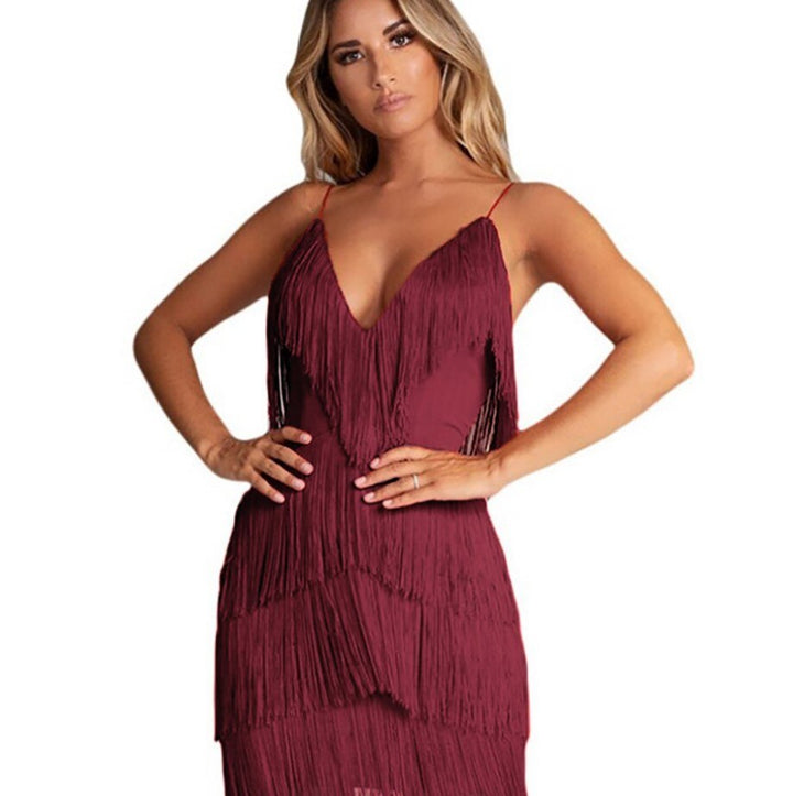 Claudia | Miniabito Elegante Aderente Frange Scollo a V Glamour 3
