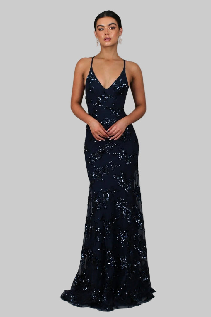 Coralie | Elegante Maxi Dress con Paillettes Scollatura a V 0