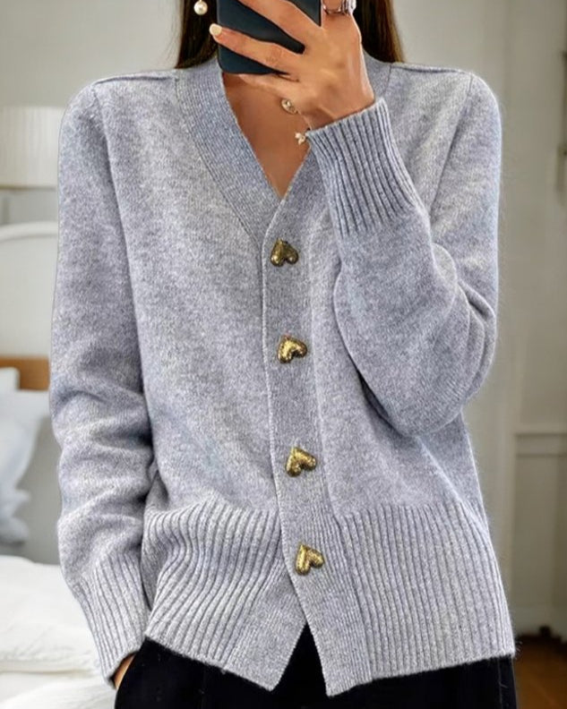 Cristina | Cardigan Donna Elegante Lungo Morbido con Bottoni a Cuore 0