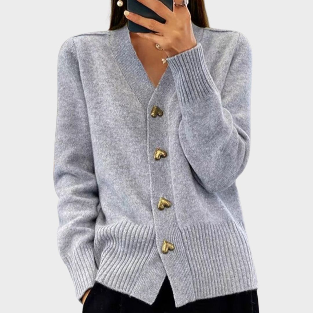 Cristina | Cardigan Donna Elegante Lungo Morbido con Bottoni a Cuore 1