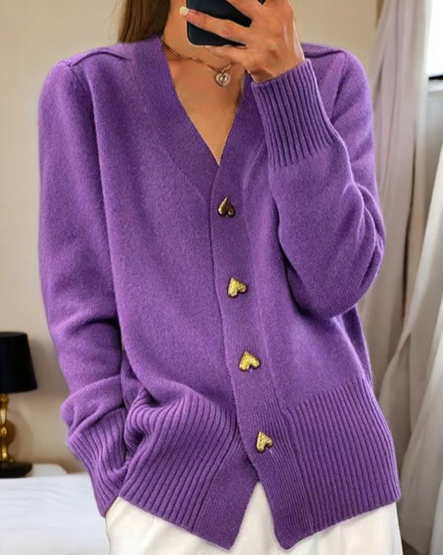 Cristina | Cardigan Donna Elegante Lungo Morbido con Bottoni a Cuore 3