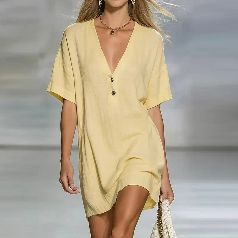 Cristina | Elegante Abito Donna Chemisier con Scollo a V e Maniche Corte 0