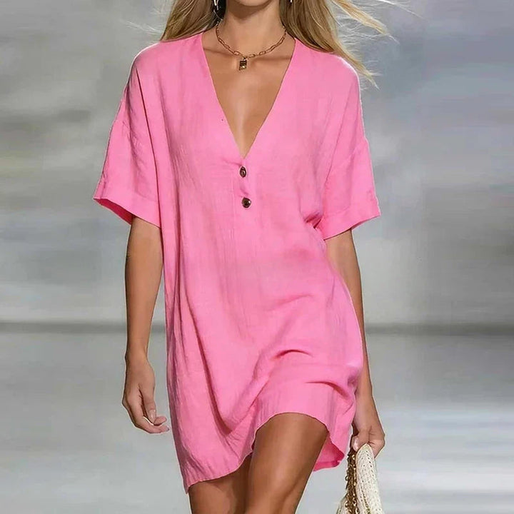 Cristina | Elegante Abito Donna Chemisier con Scollo a V e Maniche Corte 1