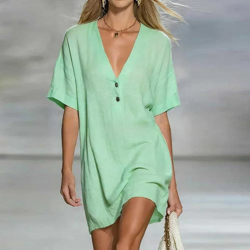 Cristina | Elegante Abito Donna Chemisier con Scollo a V e Maniche Corte 2