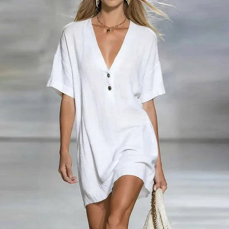 Cristina | Elegante Abito Donna Chemisier con Scollo a V e Maniche Corte 3