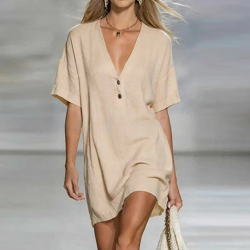 Cristina | Elegante Abito Donna Chemisier con Scollo a V e Maniche Corte 5