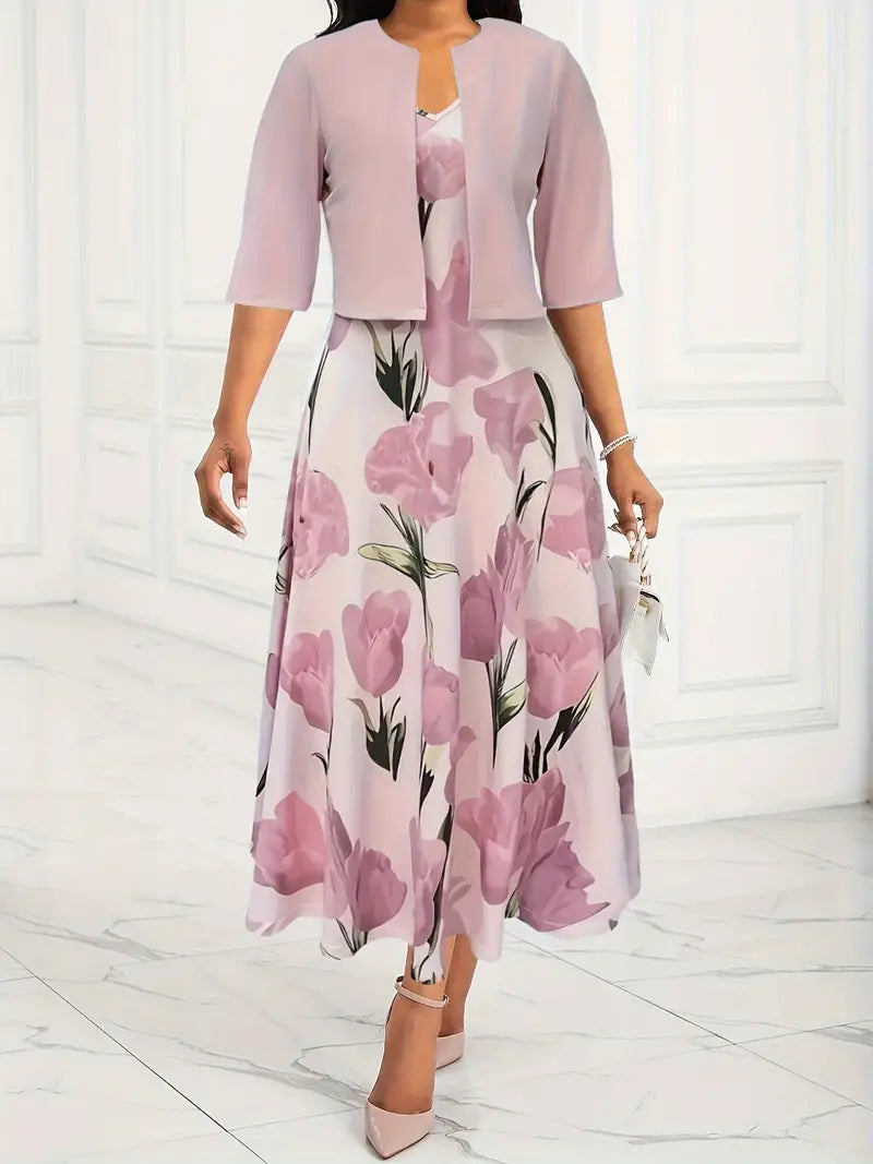 Cristina | Elegante Maxi Abito da Donna con Giacca Coordinata e Stampa Floreale 0