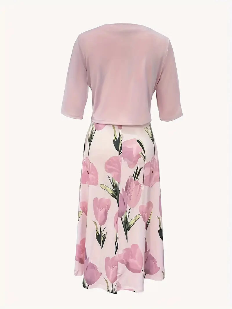 Cristina | Elegante Maxi Abito da Donna con Giacca Coordinata e Stampa Floreale 2