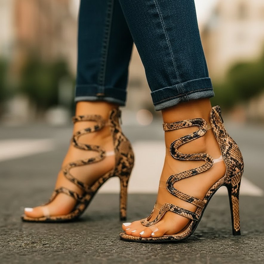 Cristina | Eleganti Sandali con Tacchi Alti e Motivo a Serpente per Occasioni Speciali 0