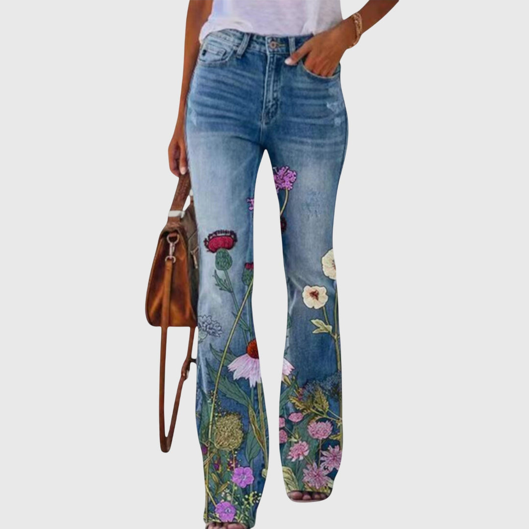 Cristina | Eleganti e Comodi Pantaloni Donna a Gamba Larga con Motivo Floreale 3