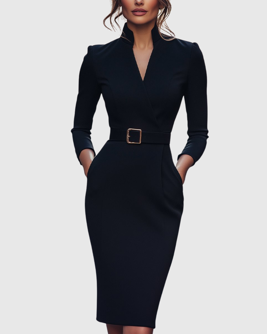 Diana | Elegante Abito Midi con Scollo a V e Maniche a Tre Quarti 0