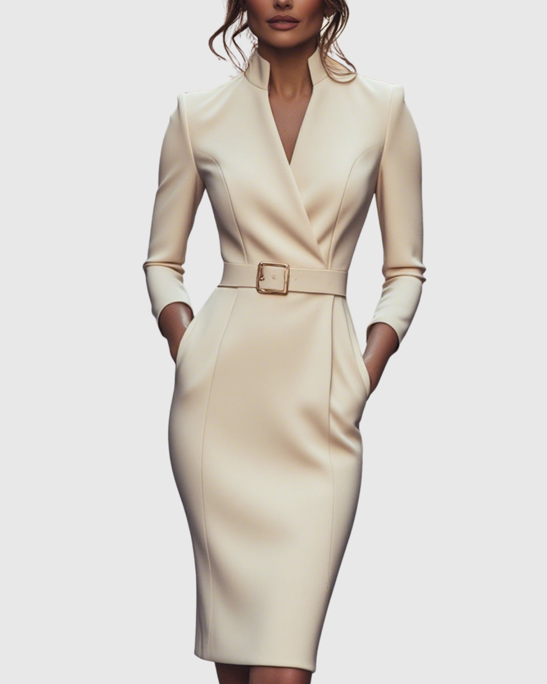 Diana | Elegante Abito Midi con Scollo a V e Maniche a Tre Quarti 5