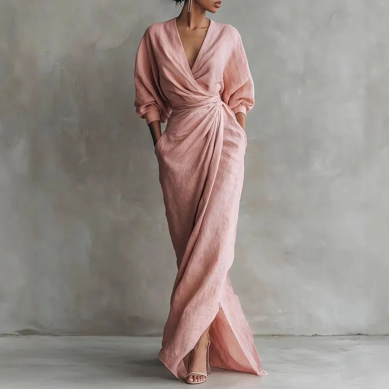 Dorella | Elegante e Avvolgente Abito Lungo da Sera con Scollo a V 0