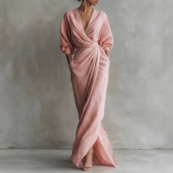 Dorella | Elegante e Avvolgente Abito Lungo da Sera con Scollo a V 0