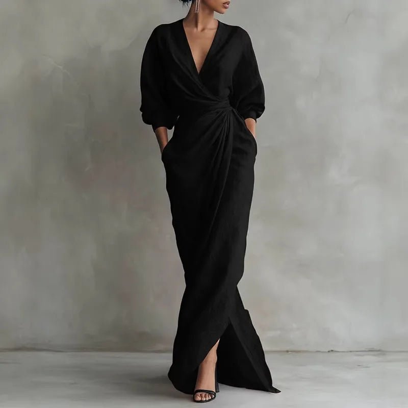 Dorella | Elegante e Avvolgente Abito Lungo da Sera con Scollo a V 1