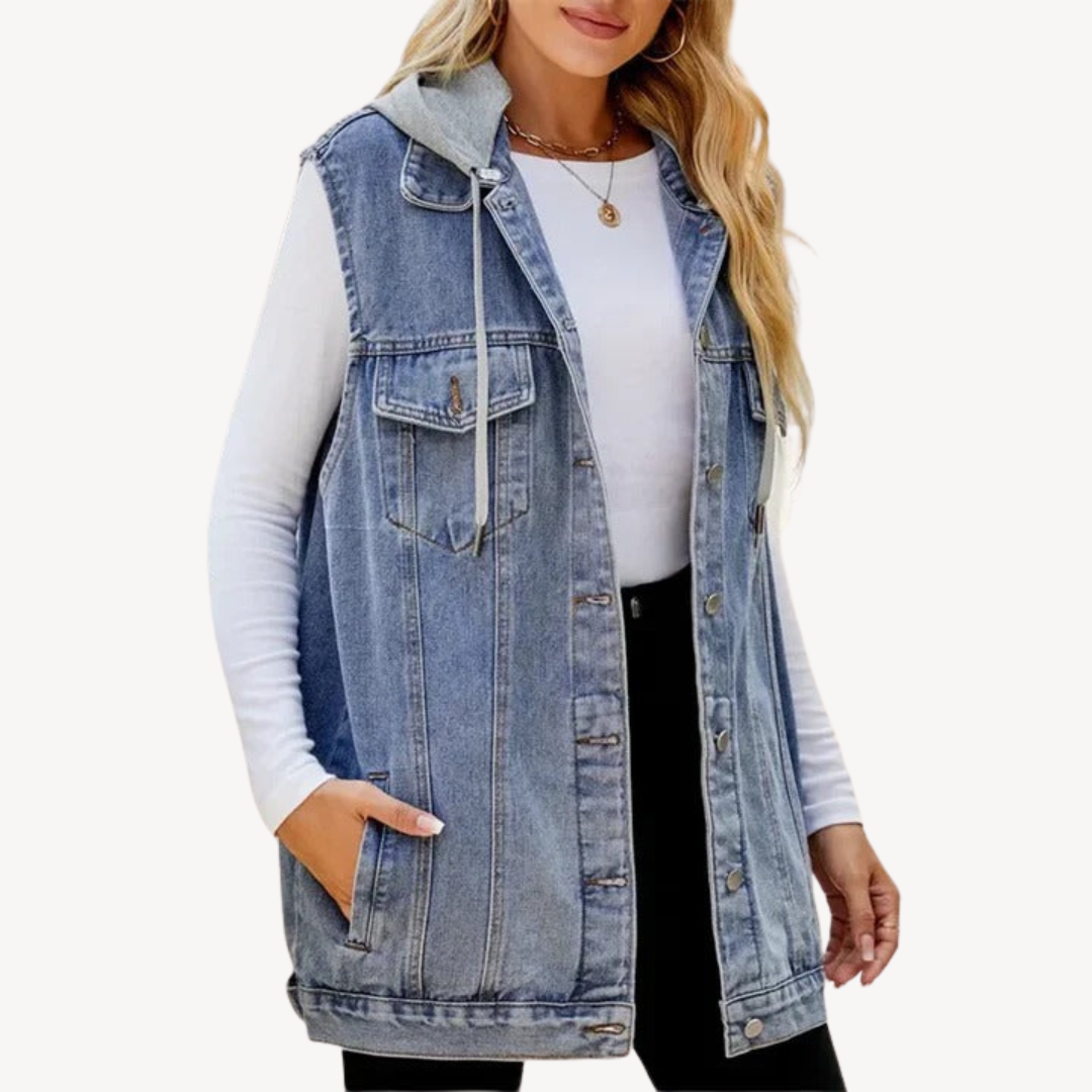 Drune | Gilet con cappuccio in denim da donna 0