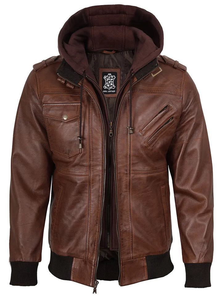 Edinburgh | Elegante Bomber Pelle Uomo con Cappuccio Removibile 0