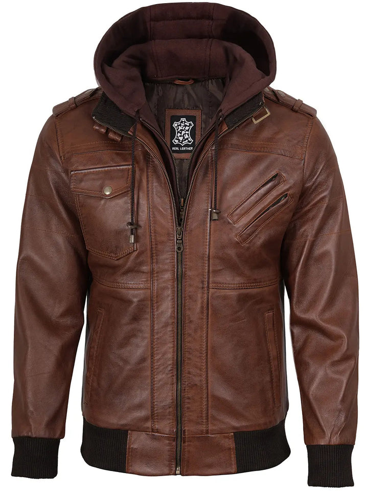 Edinburgh | Elegante Bomber Pelle Uomo con Cappuccio Removibile 2