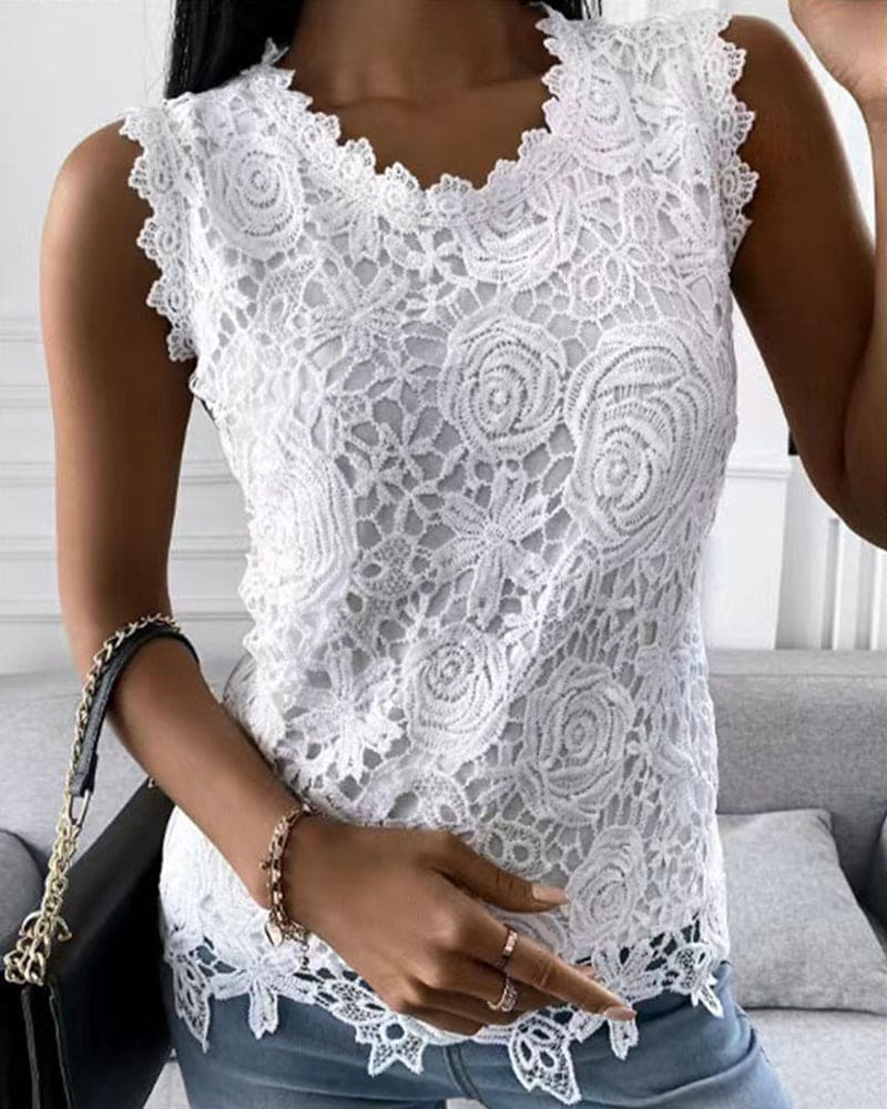 Elara | Elegante e Raffinato Canottiere Donna in Pizzo Senza Maniche 0