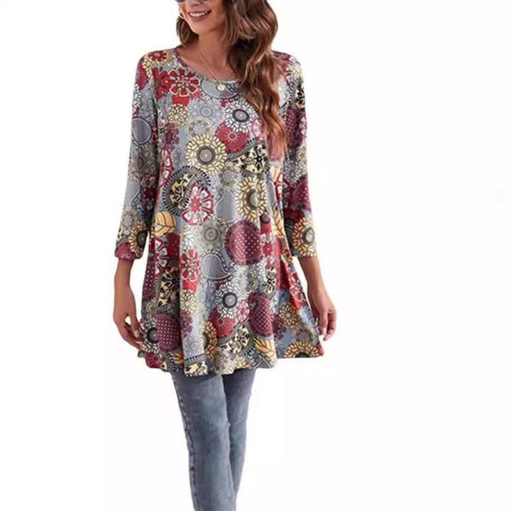 Elena | Comodo abito a tunica a trapezio con stampa mandala in stile boho 3