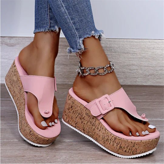 Elena | Eleganti sandali con zeppa effetto sughero 2