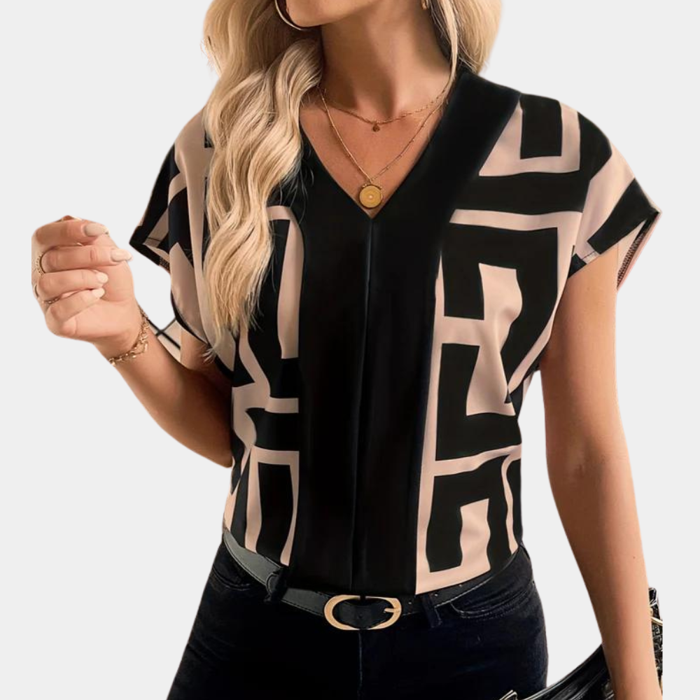 Elina | Elegante Blusa Donna a Maniche Corte con Stampa Geometrica 0