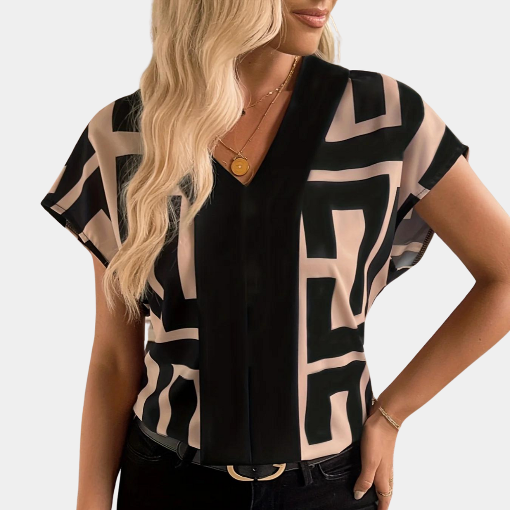 Elina | Elegante Blusa Donna a Maniche Corte con Stampa Geometrica 2