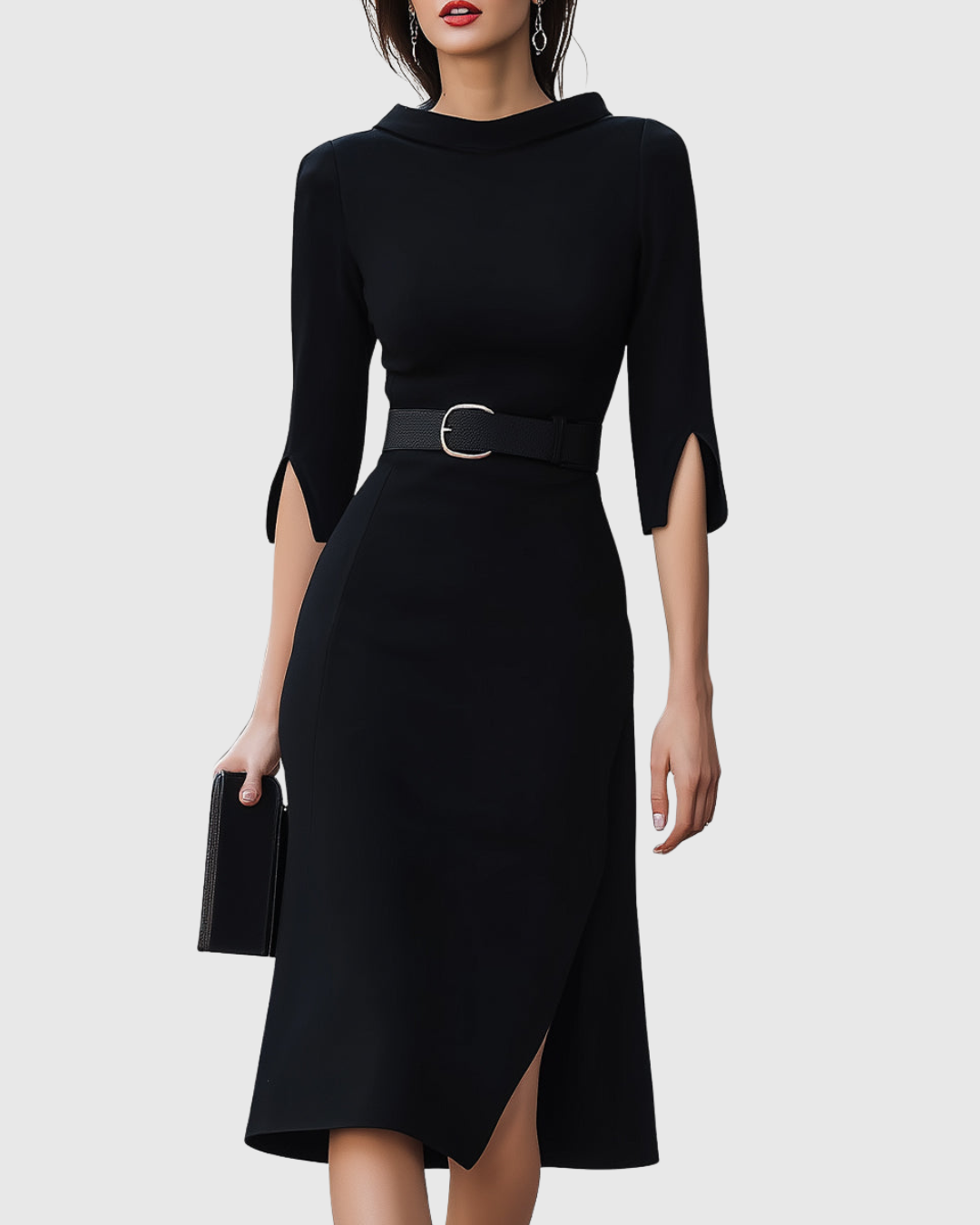 Elysia | Elegante e Flattering Abito Midi a Maniche Lunghe con Cintura 0