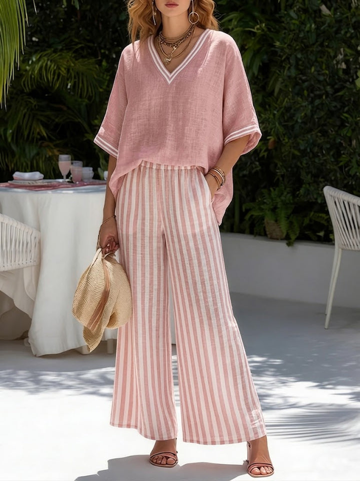 Elysia | Elegante e Leggero Set Estivo con Top a Scollo a V e Pantaloni a Gamba Larga 1
