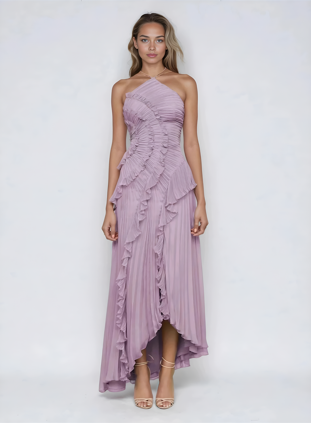 Eva Bellezza | Elegante Abito Lungo Cerimonia Asimmetrico in Chiffon 0
