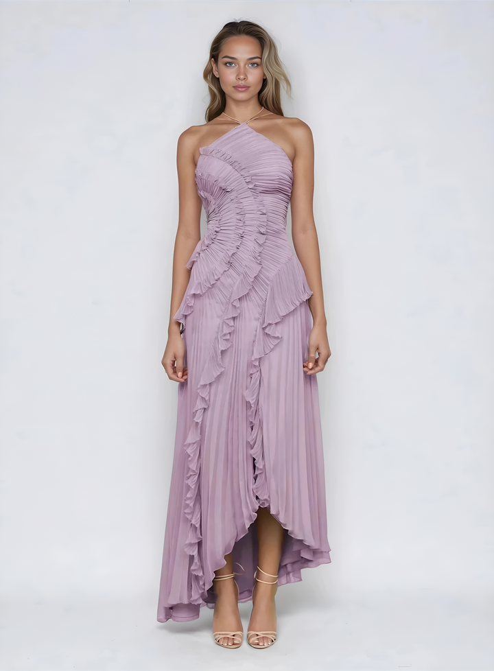 Eva Bellezza | Elegante Abito Lungo Cerimonia Asimmetrico in Chiffon 0