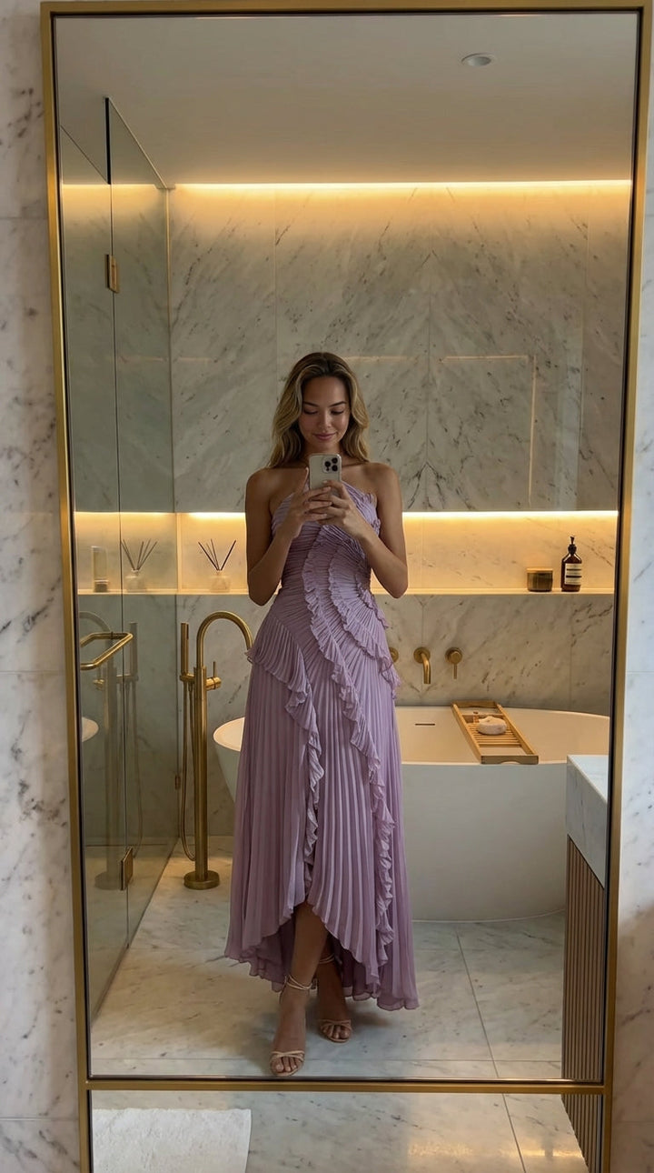 Eva Bellezza | Elegante Abito Lungo Cerimonia Asimmetrico in Chiffon 5