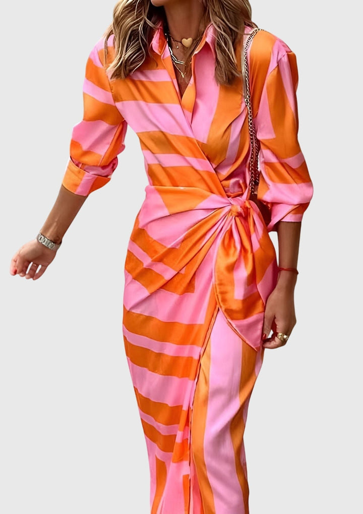 Evelyn | Elegante Abito Donna a Portafoglio con Stampa Chic per Cerimonia 0