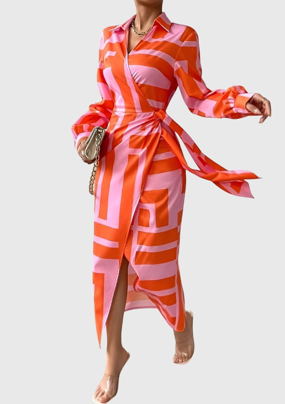 Evelyn | Elegante Abito Donna a Portafoglio con Stampa Chic per Cerimonia 1