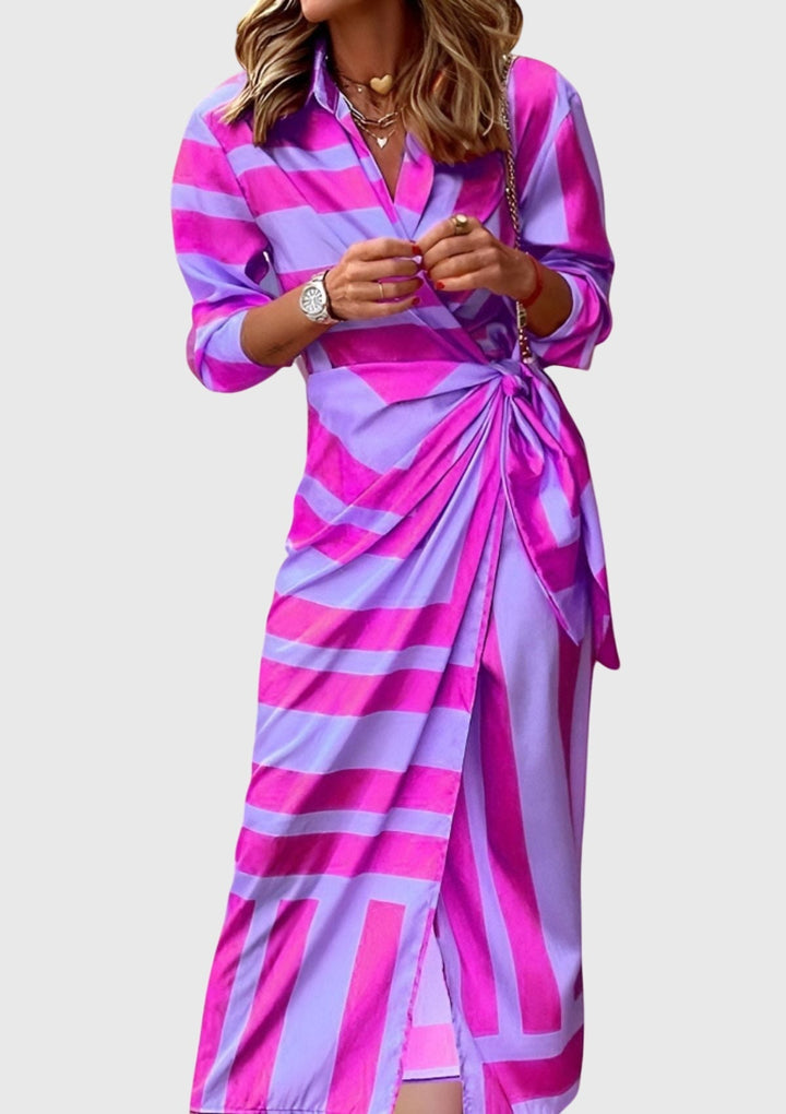 Evelyn | Elegante Abito Donna a Portafoglio con Stampa Chic per Cerimonia 10