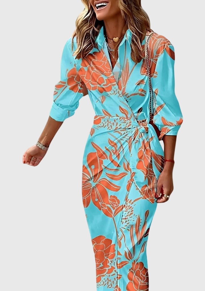 Evelyn | Elegante Abito Donna a Portafoglio con Stampa Chic per Cerimonia 11