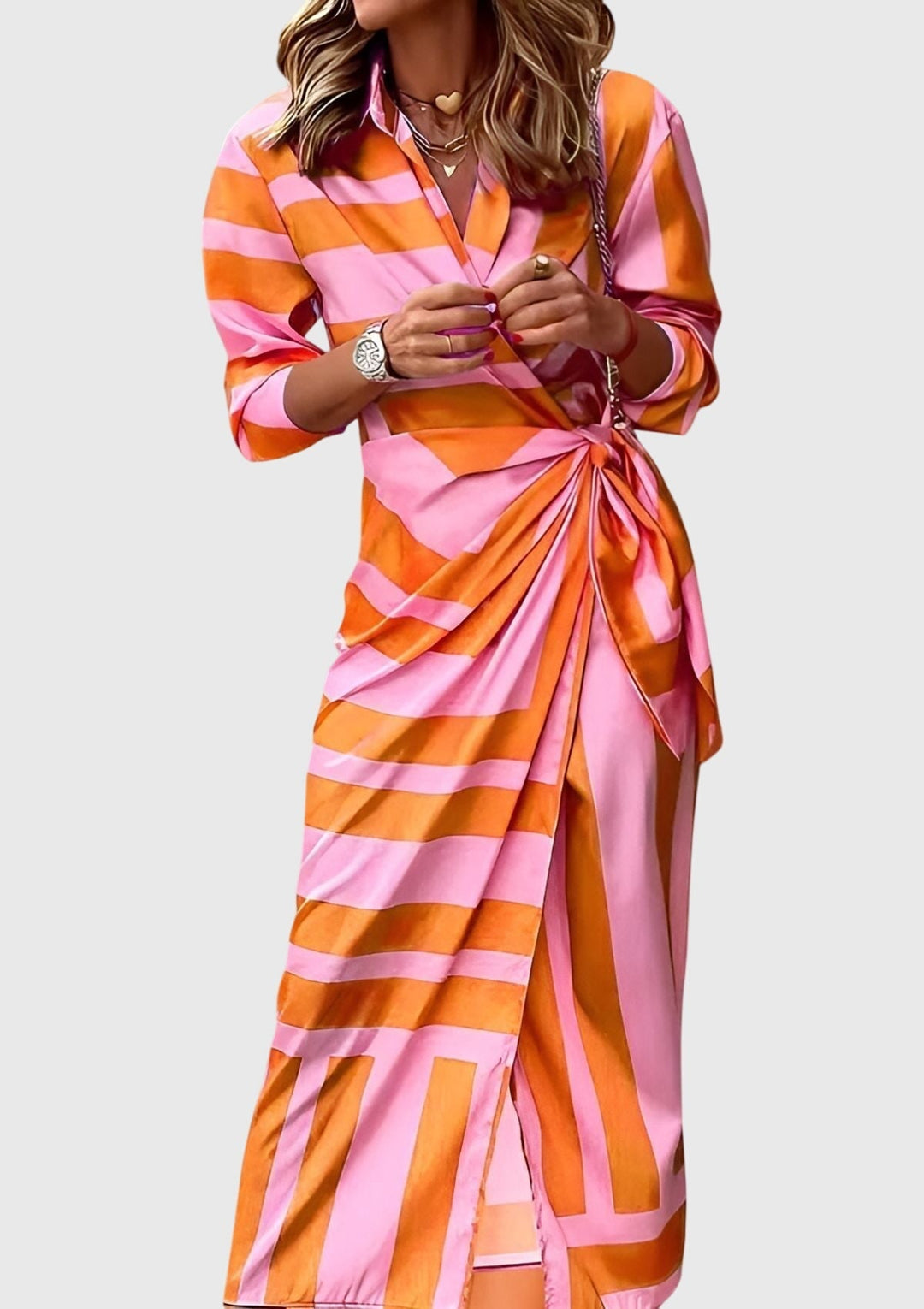 Evelyn | Elegante Abito Donna a Portafoglio con Stampa Chic per Cerimonia 2