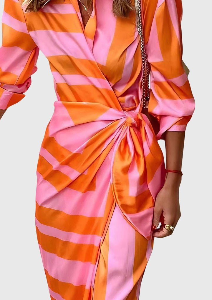 Evelyn | Elegante Abito Donna a Portafoglio con Stampa Chic per Cerimonia 6