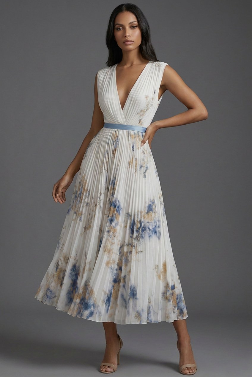 Evelyn | Elegante abito midi plissettato con stampa floreale 0
